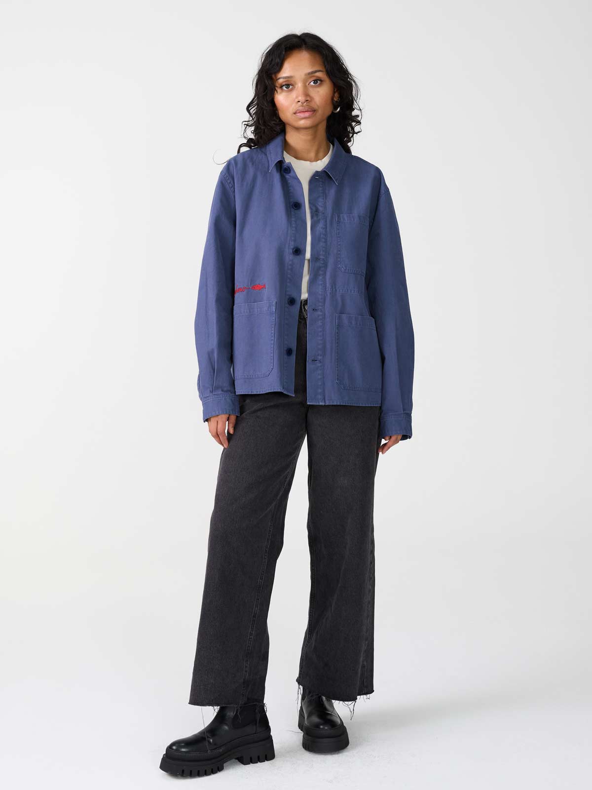 Otti Bestickte Workwear Jacke Blau