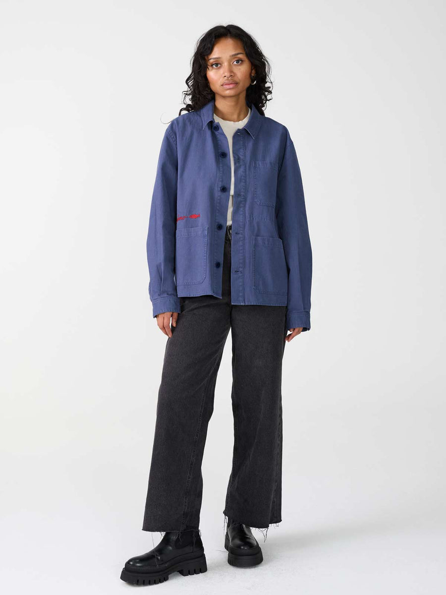 Otti Bestickte Workwear Jacke Blau
