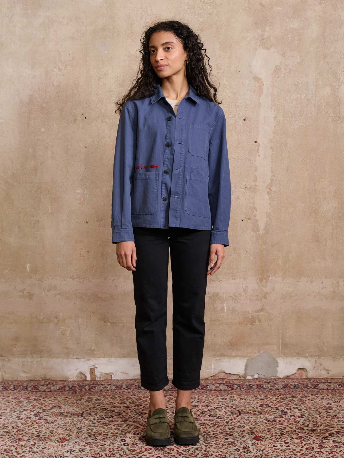 Otti Bestickte Workwear Jacke Blau