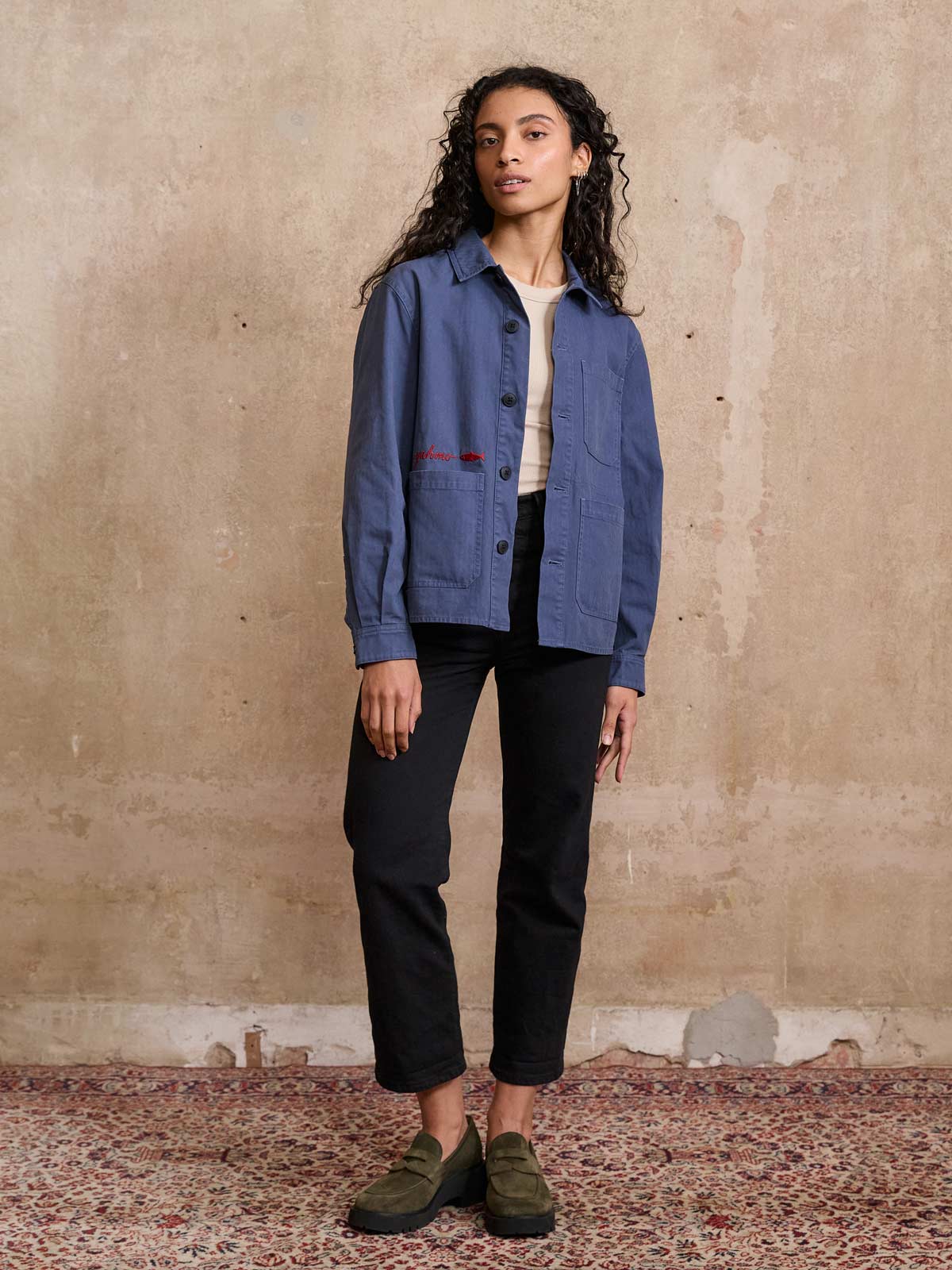 Otti Bestickte Workwear Jacke Blau