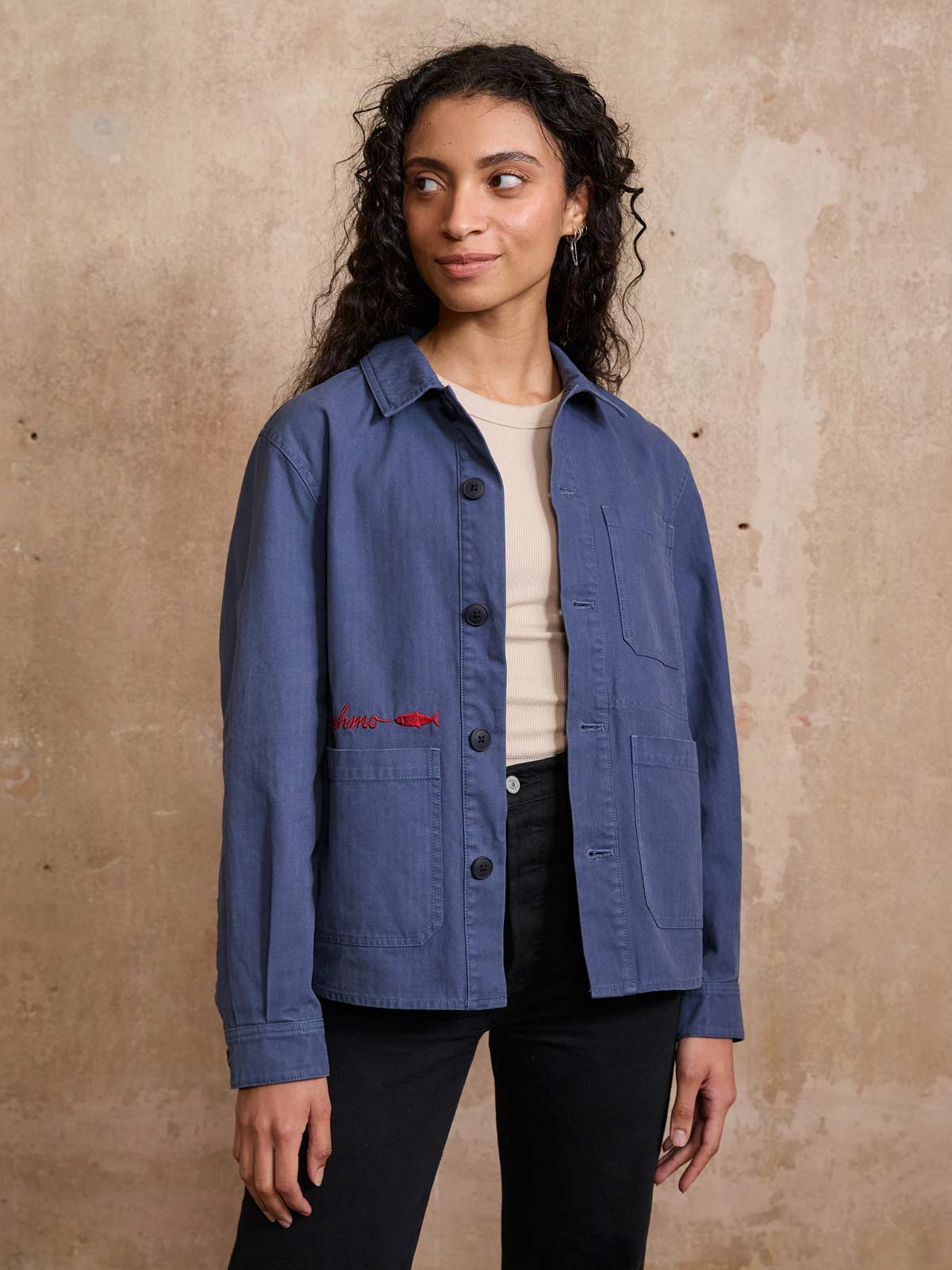 Otti Bestickte Workwear Jacke Blau