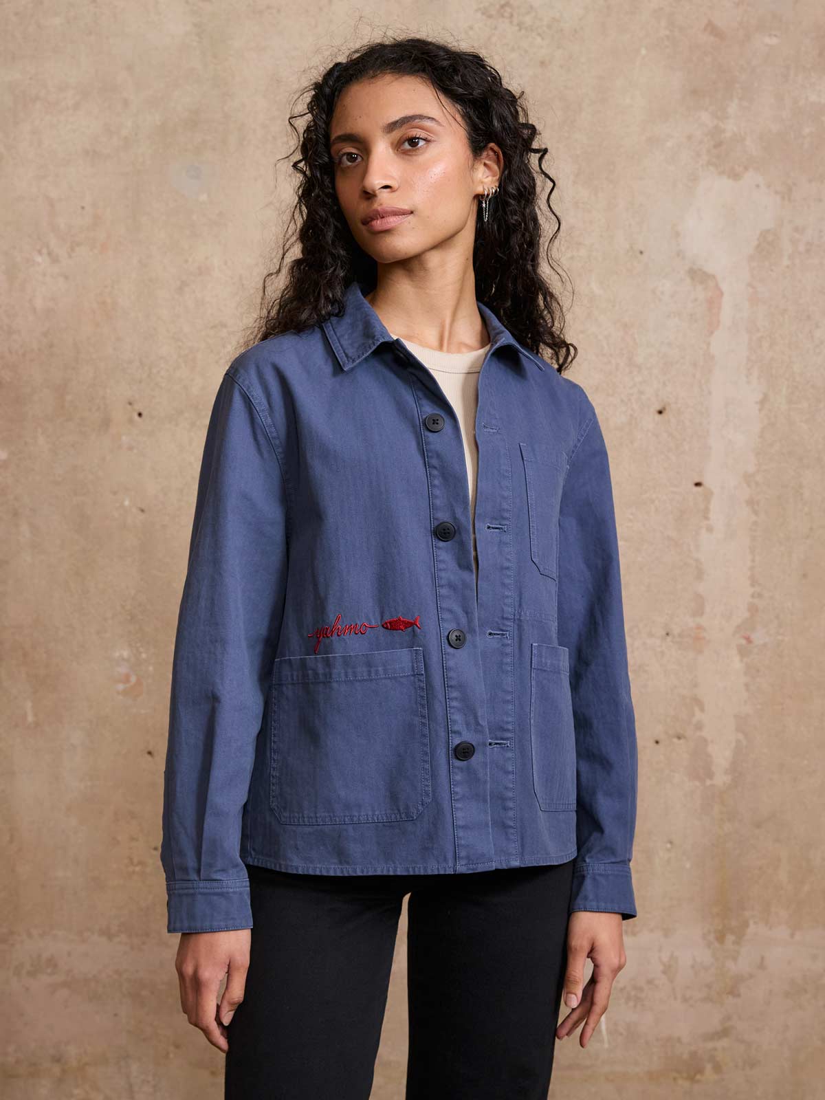 Otti Bestickte Workwear Jacke Blau