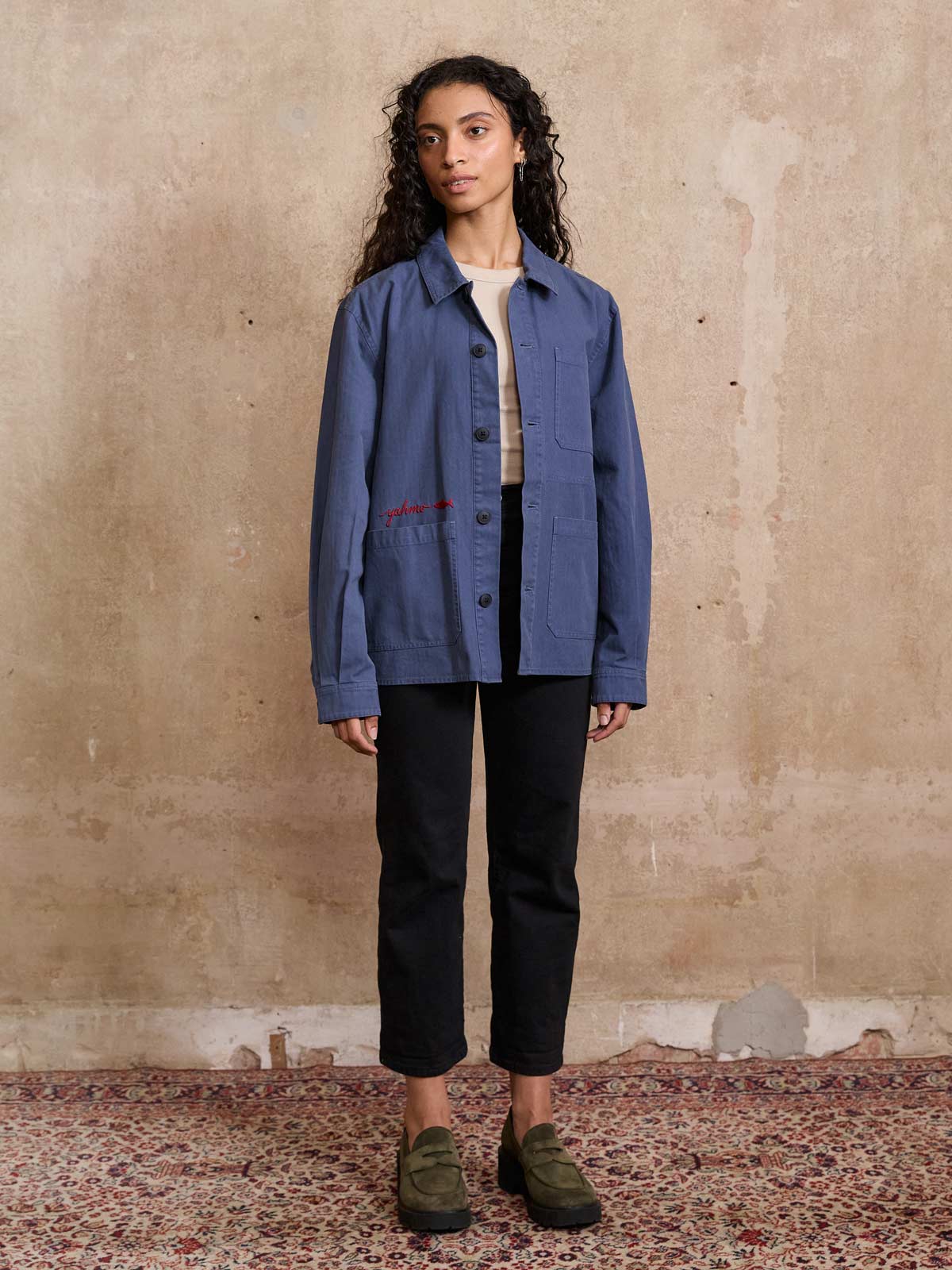 Otti Bestickte Workwear Jacke Blau