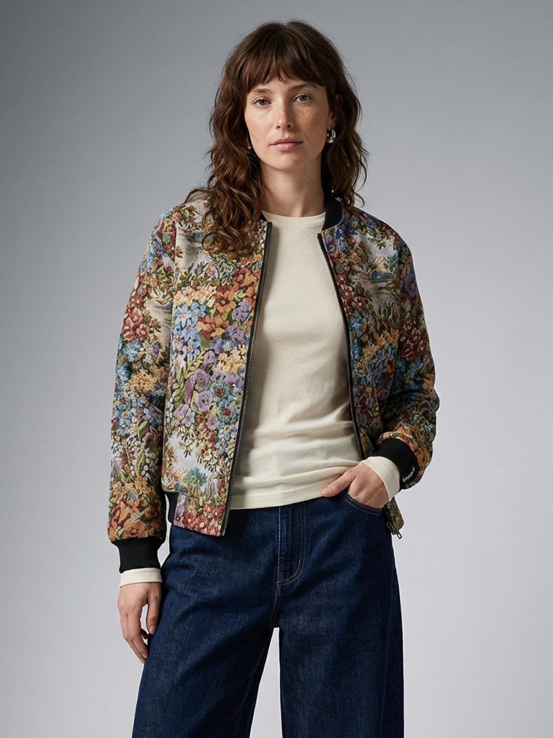 Berta Reversible Bomber Jacket Bouquet/Black