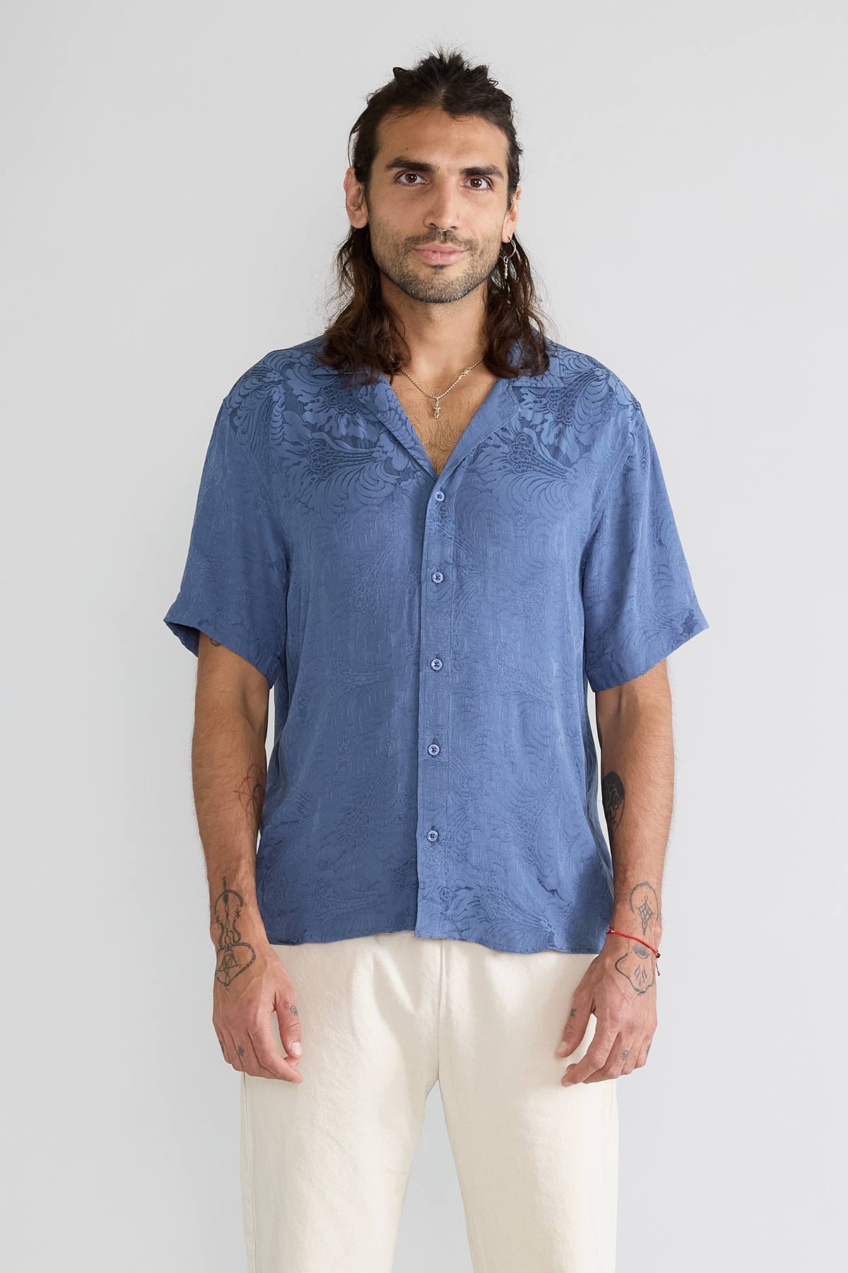 zen indigo Bowling Shirt aus Cupro