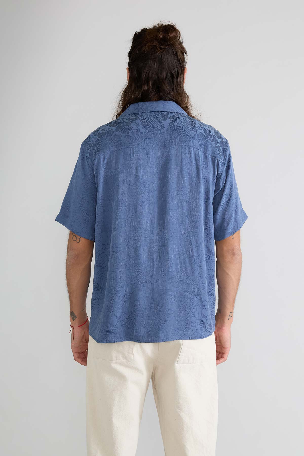 zen indigo Better-Than-Silk Bowling Shirt