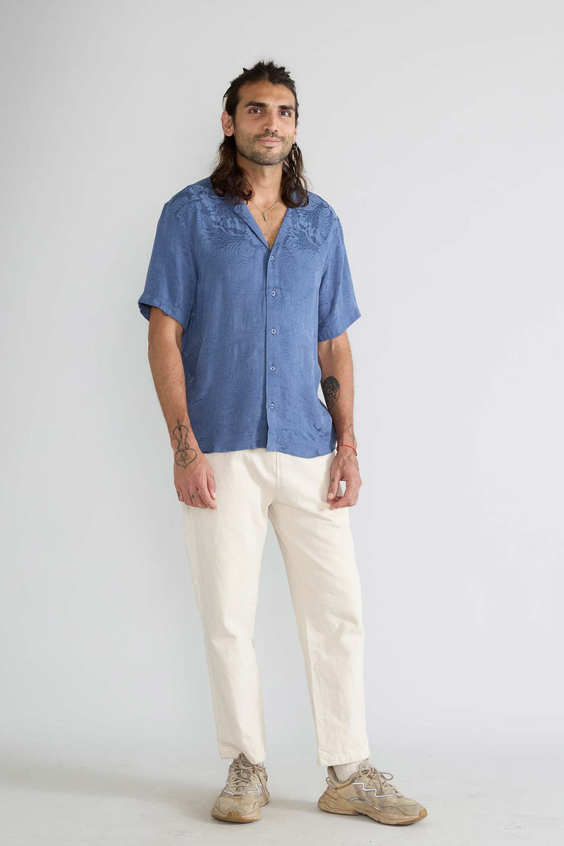 zen indigo Better-Than-Silk Bowling Shirt