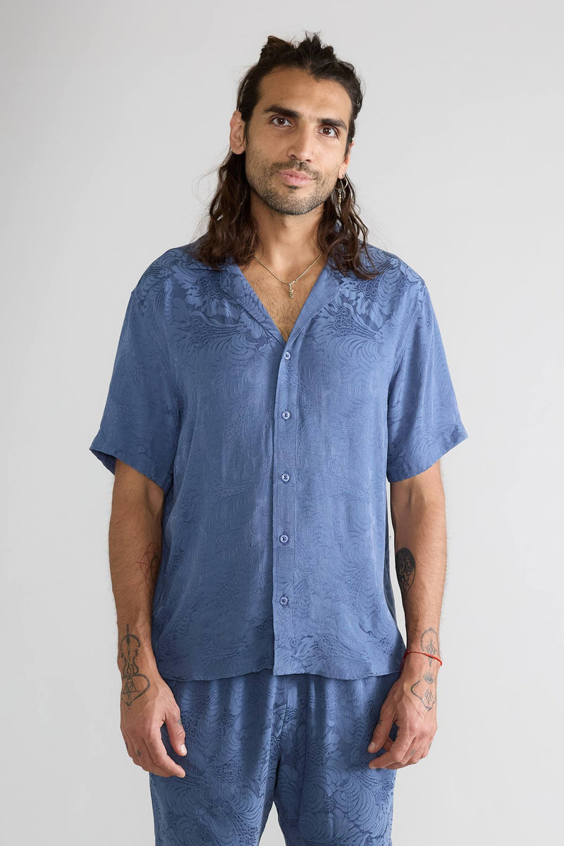 zen indigo Better-Than-Silk Bowling Shirt