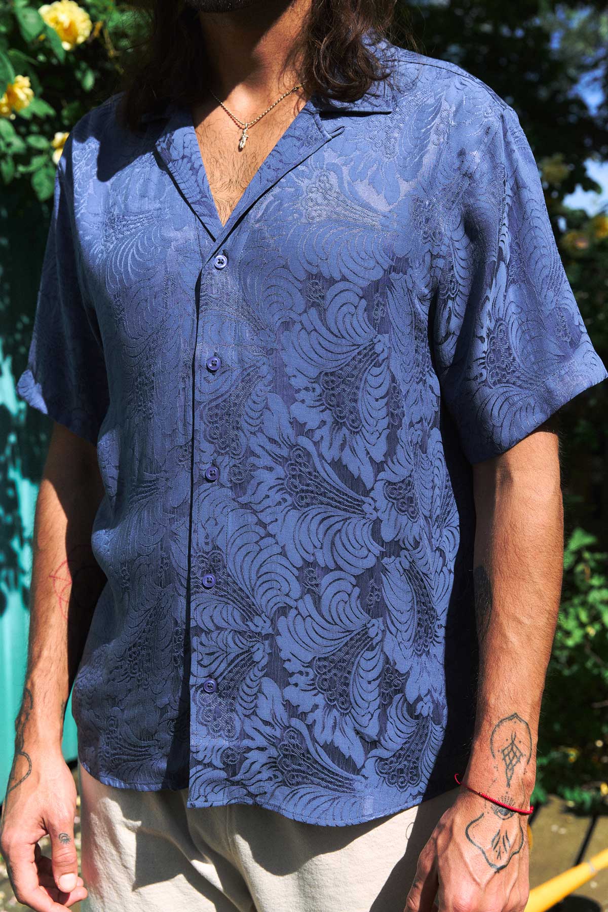 zen indigo Better-Than-Silk Bowling Shirt