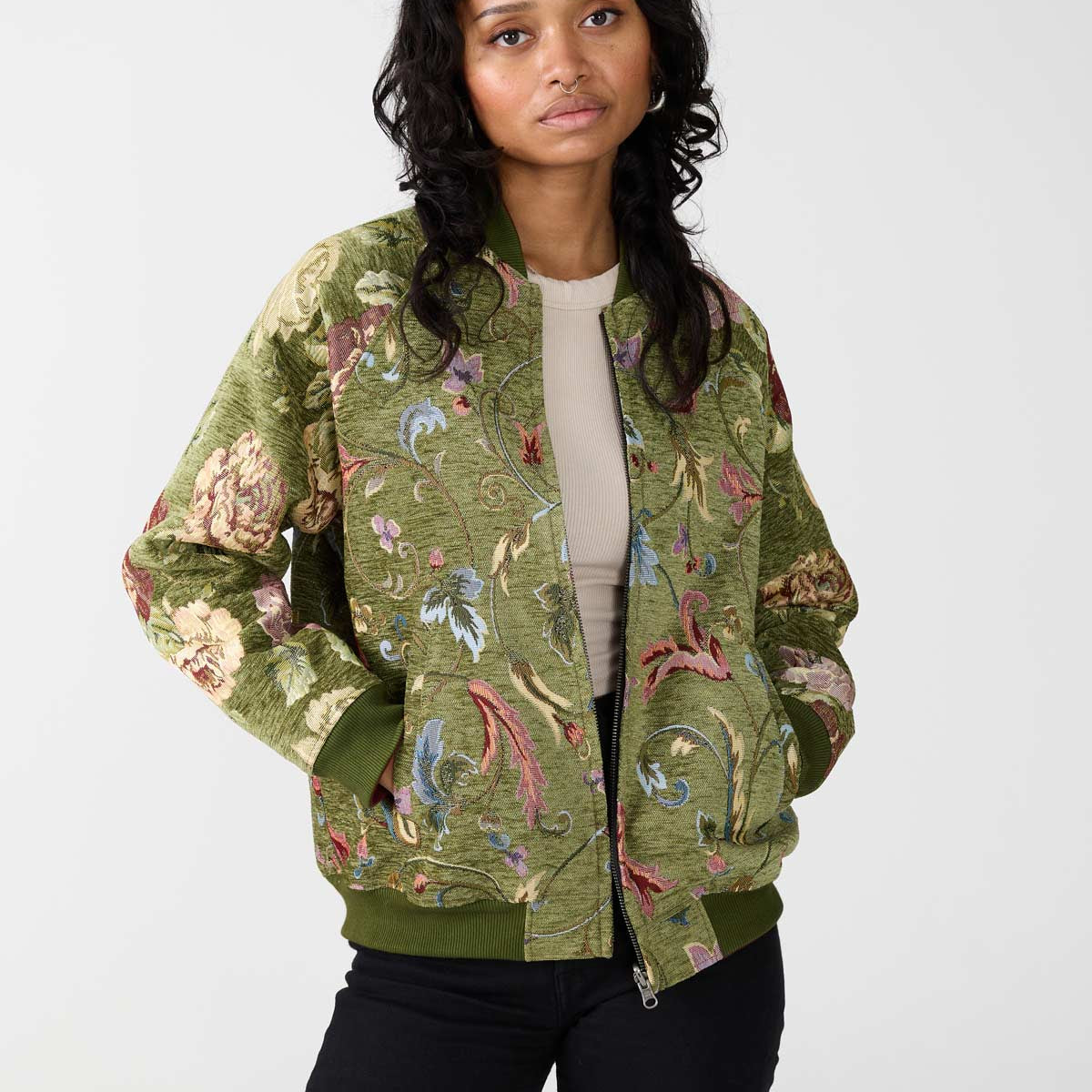 Ameri ISABELLA BACK LAYERED JACKET カーキ 2412_women_bomber_garden-
