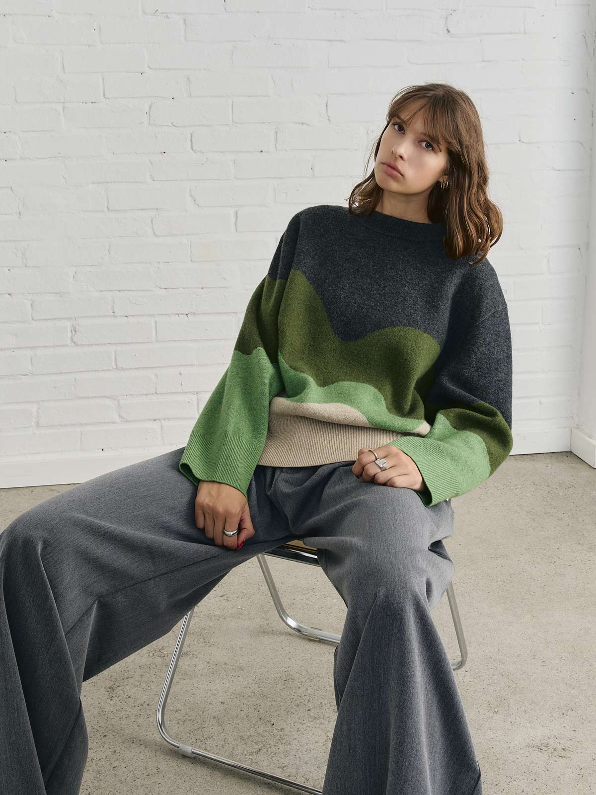 Lani Oversized Knit Sweater Green Wave