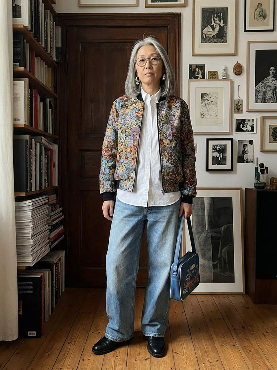 Berta Reversible Bomber Jacket Bouquet/Black