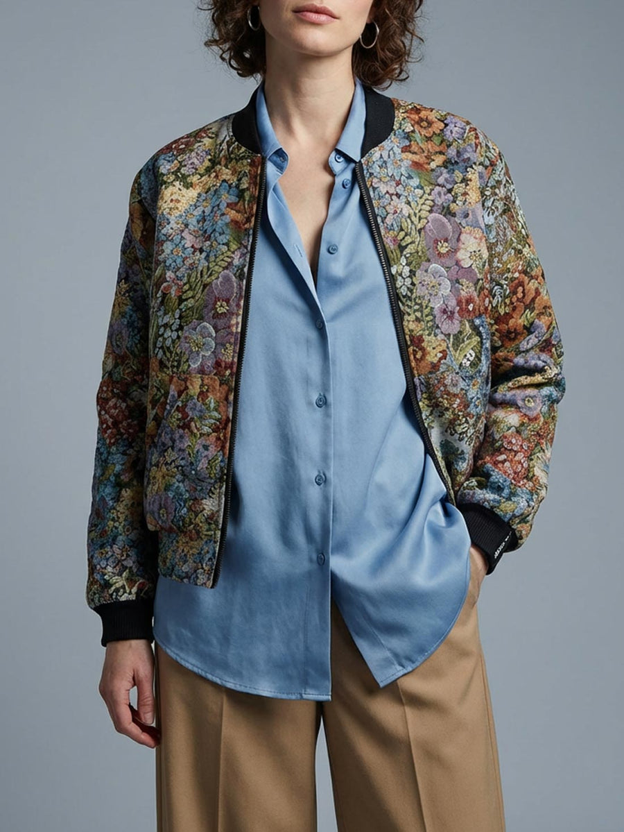 Berta Reversible Bomber Jacket Bouquet/Black