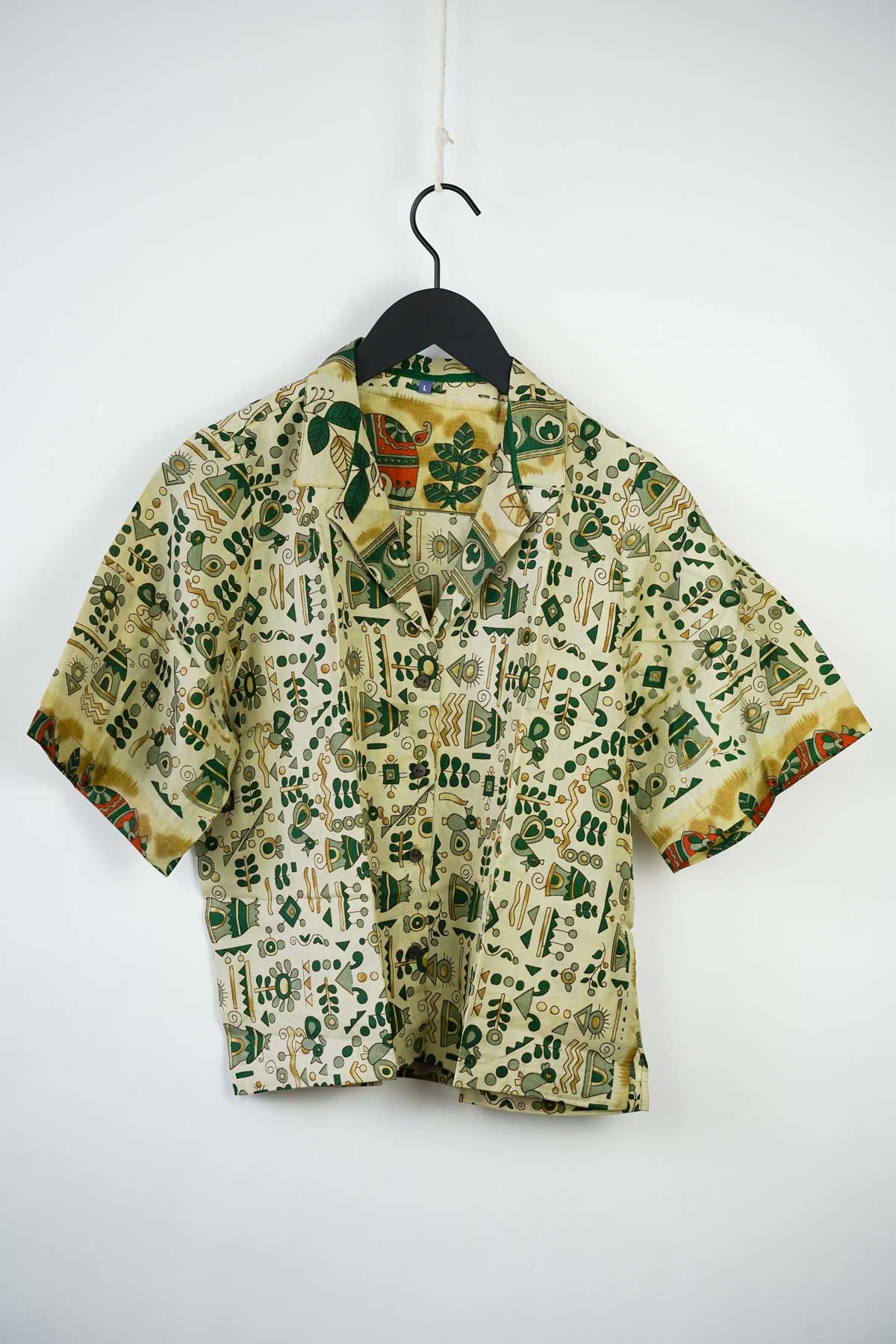 Upcycled Silk Bowling Shirt - L