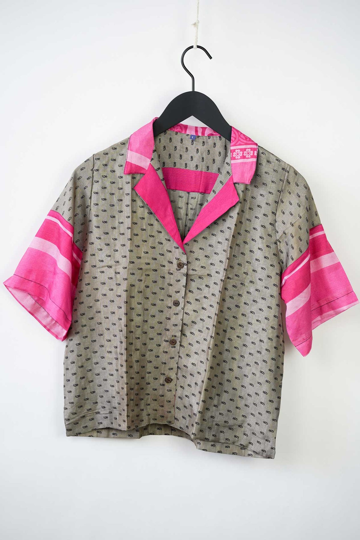 Upcycled Silk Bowling Shirt - L
