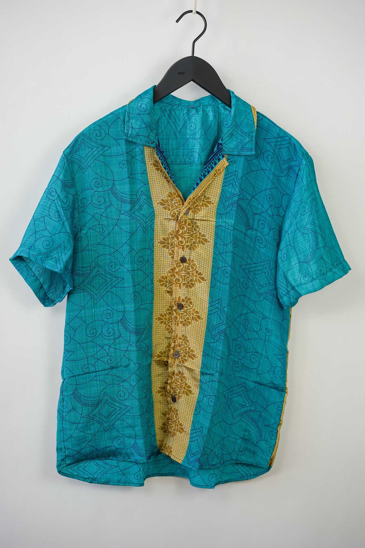 Upcycled Silk Bowling Shirt - M